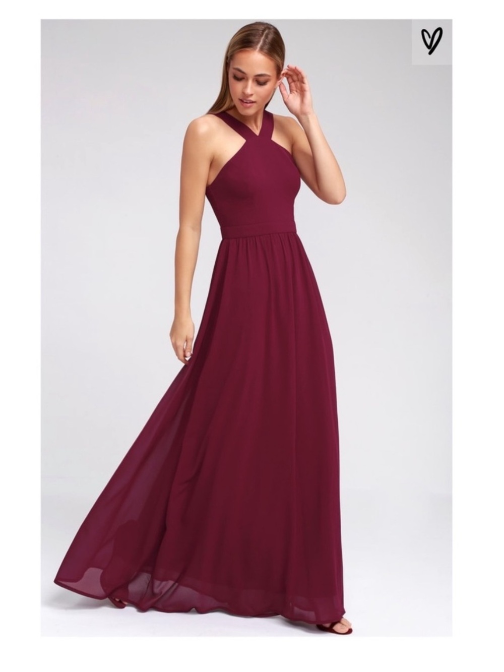 Lulus Air of Romance Burgundy Maxi Dress L